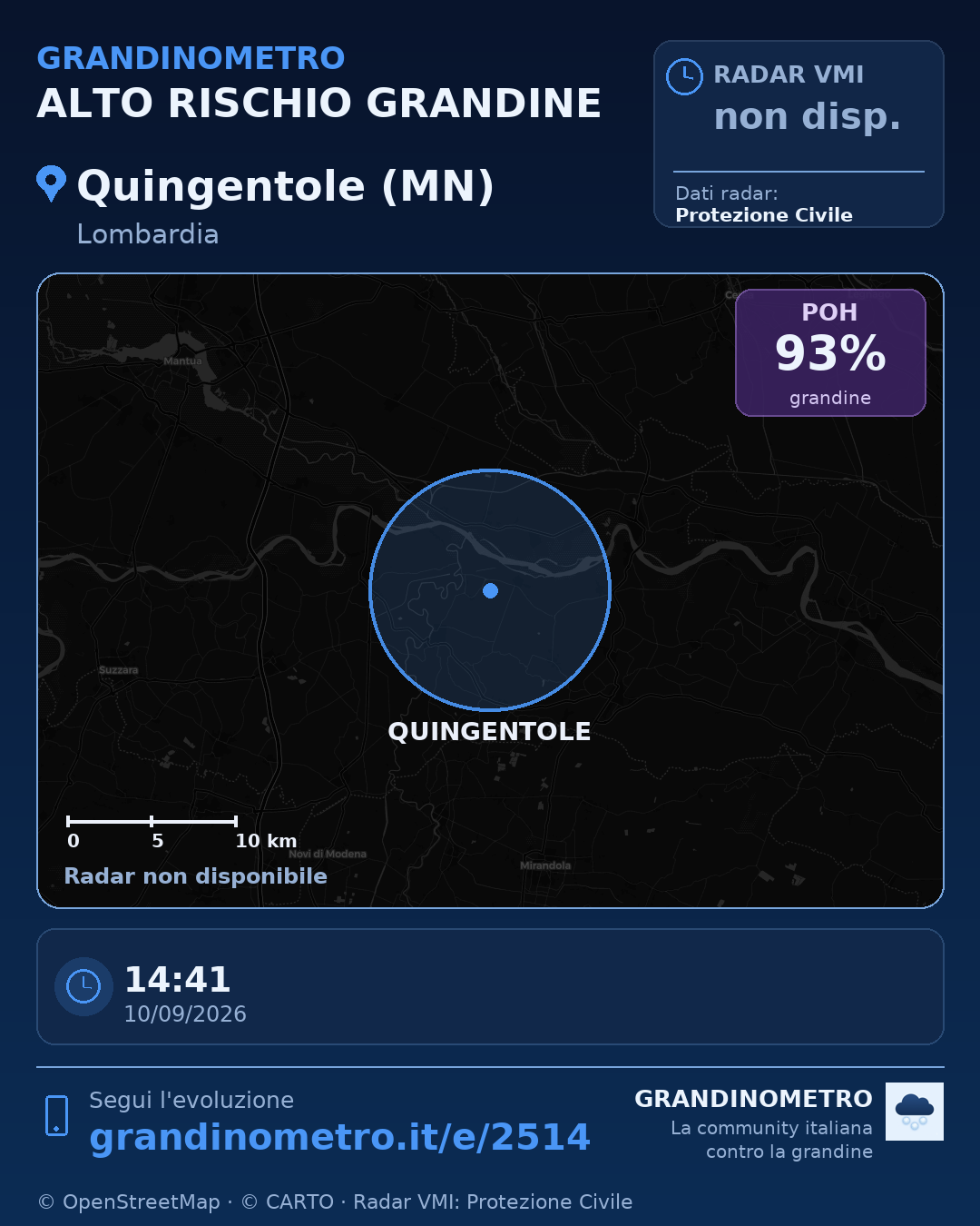 Mappa dell'evento: grandine a Quingentole (MN)