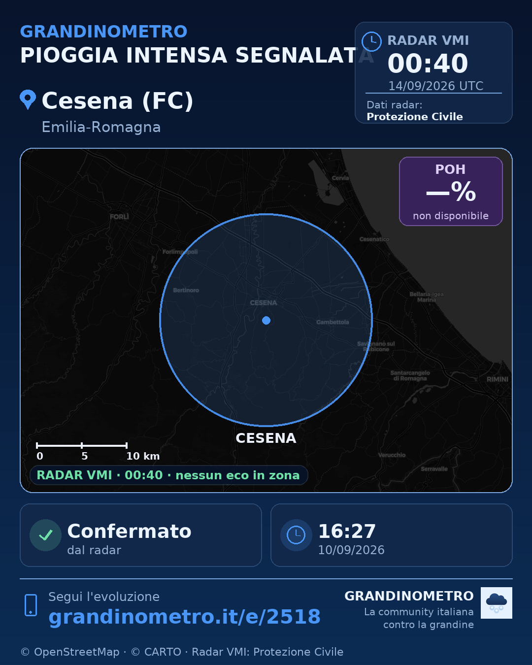 Mappa dell'evento: pioggia intensa a Cesena (FC)