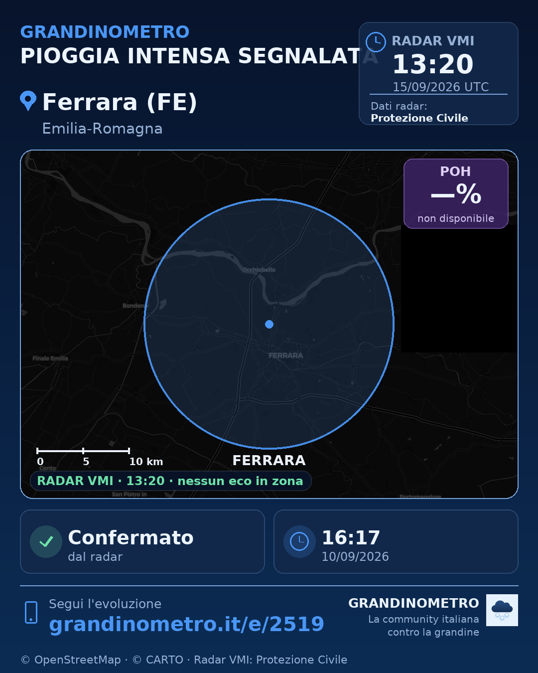 Mappa dell'evento: pioggia intensa a Ferrara (FE)