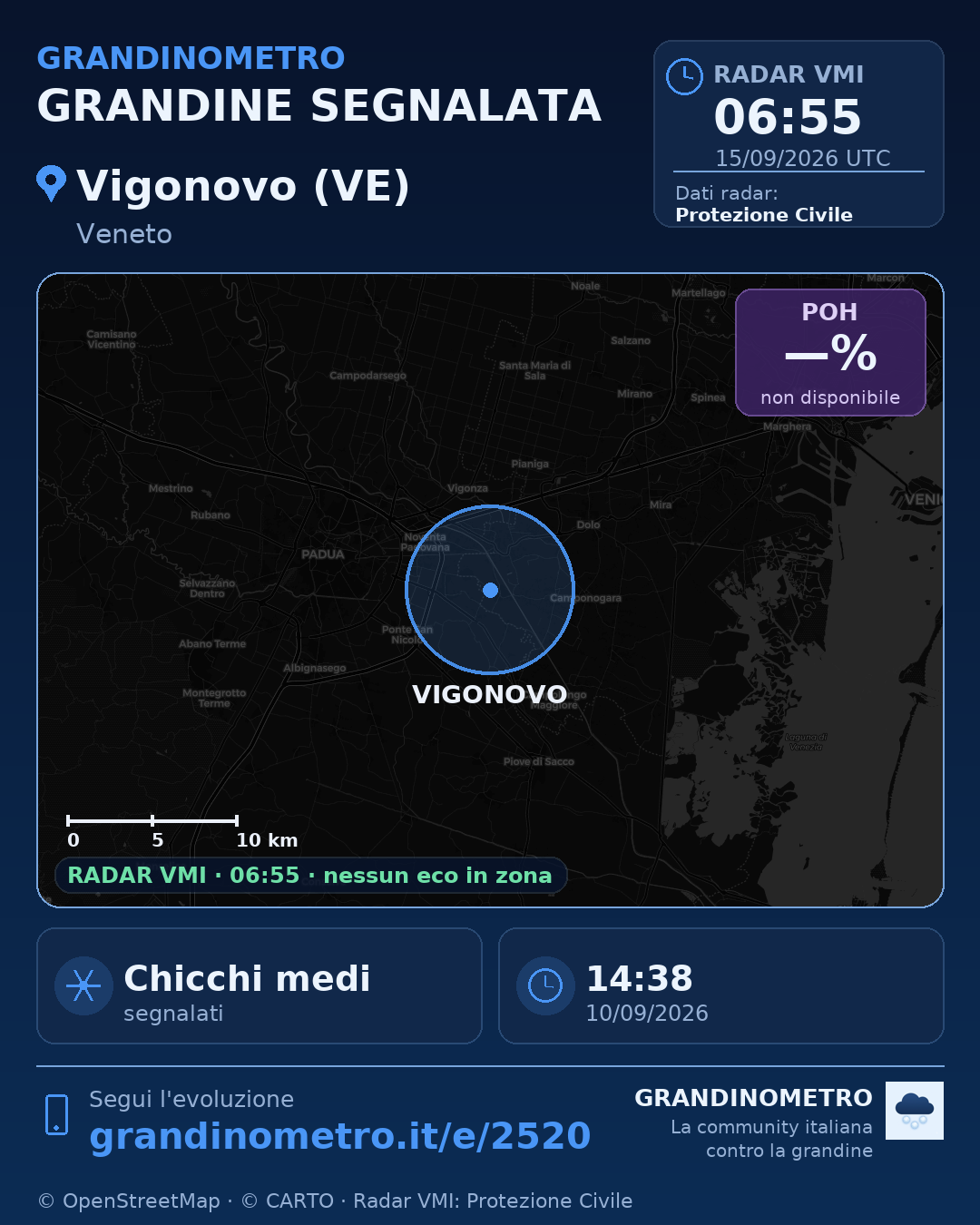 Mappa dell'evento: grandine a Vigonovo (VE)