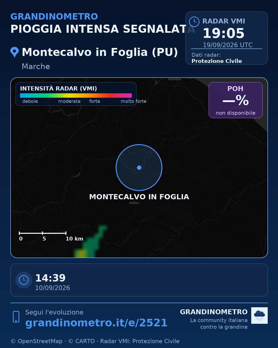 Mappa dell'evento: pioggia intensa a Montecalvo in Foglia (PU)