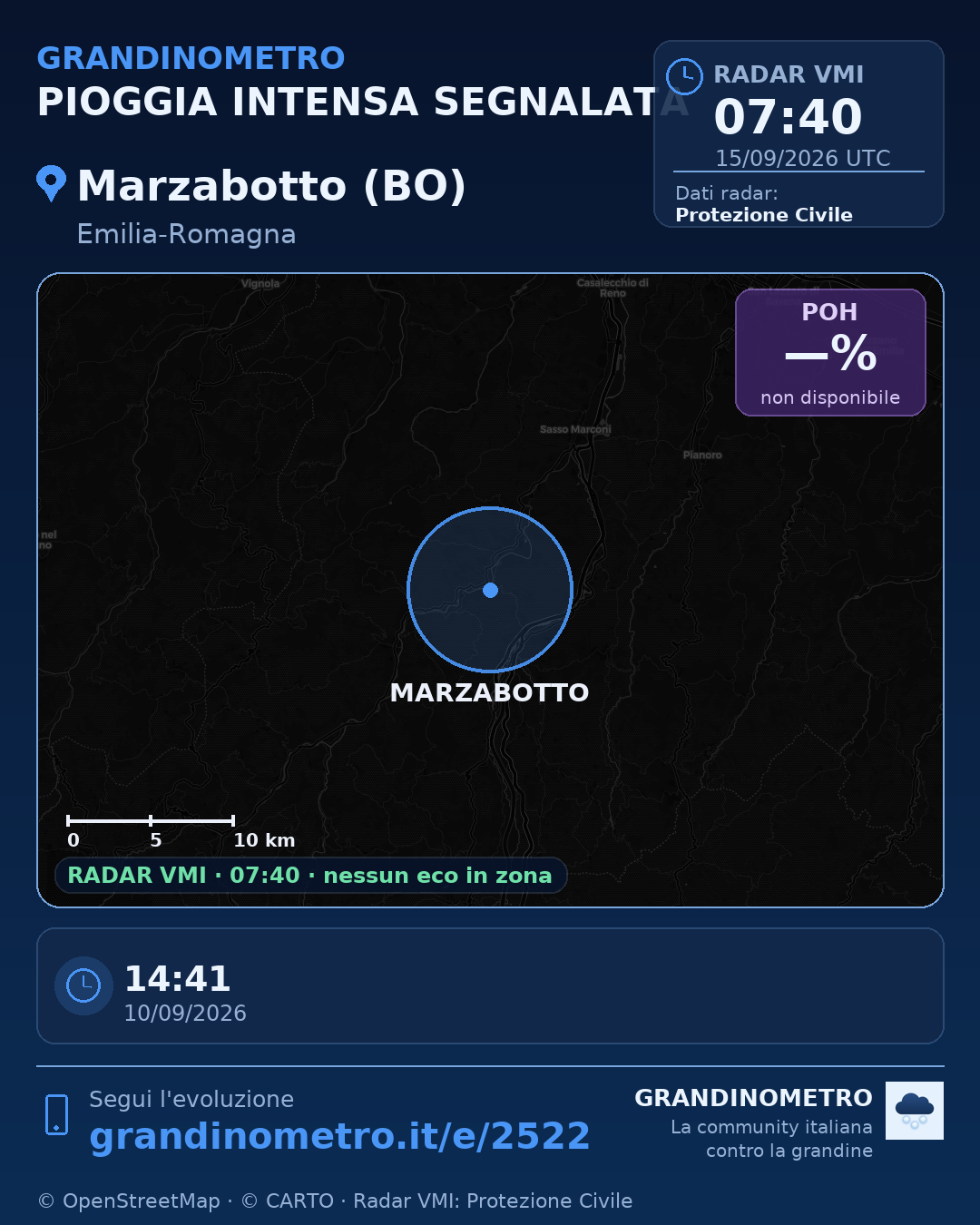 Mappa dell'evento: pioggia intensa a Marzabotto (BO)