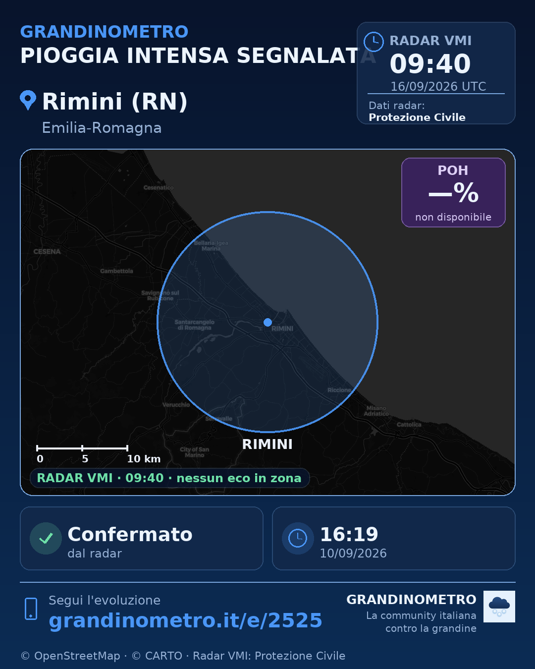 Mappa dell'evento: pioggia intensa a Rimini (RN)