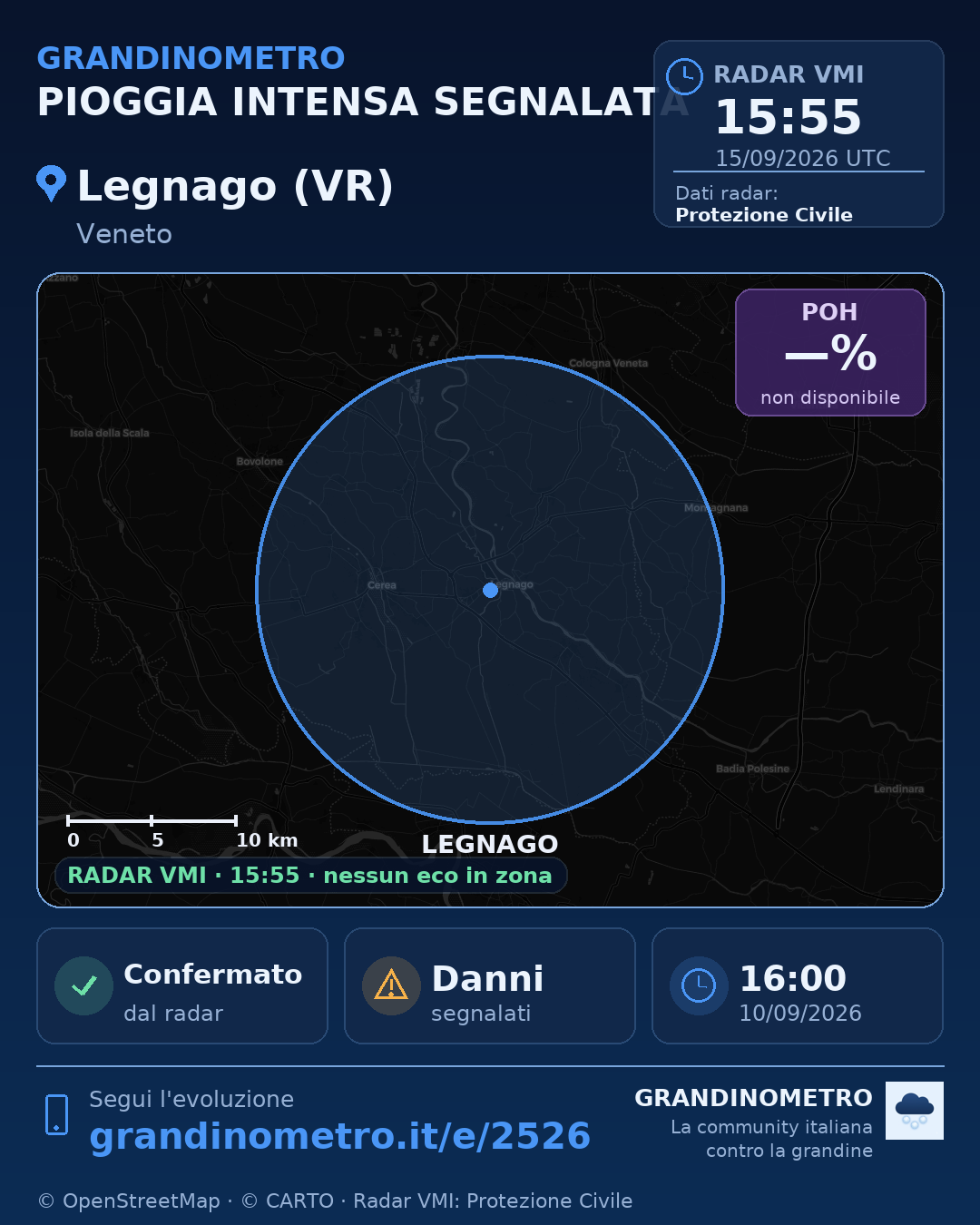 Mappa dell'evento: pioggia intensa a Legnago (VR)