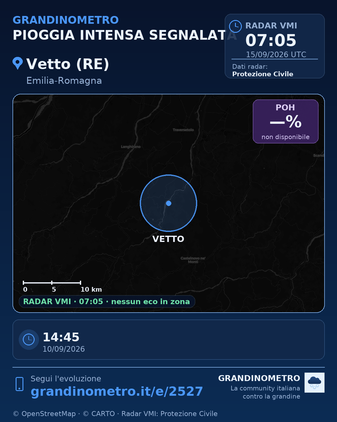 Mappa dell'evento: pioggia intensa a Vetto (RE)