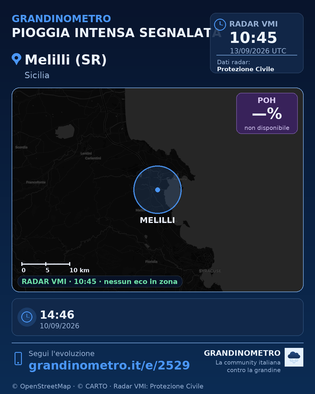 Mappa dell'evento: pioggia intensa a Melilli (SR)