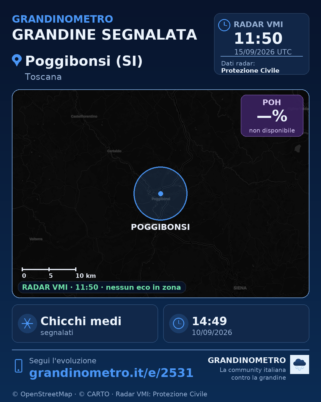 Mappa dell'evento: grandine a Poggibonsi (SI)