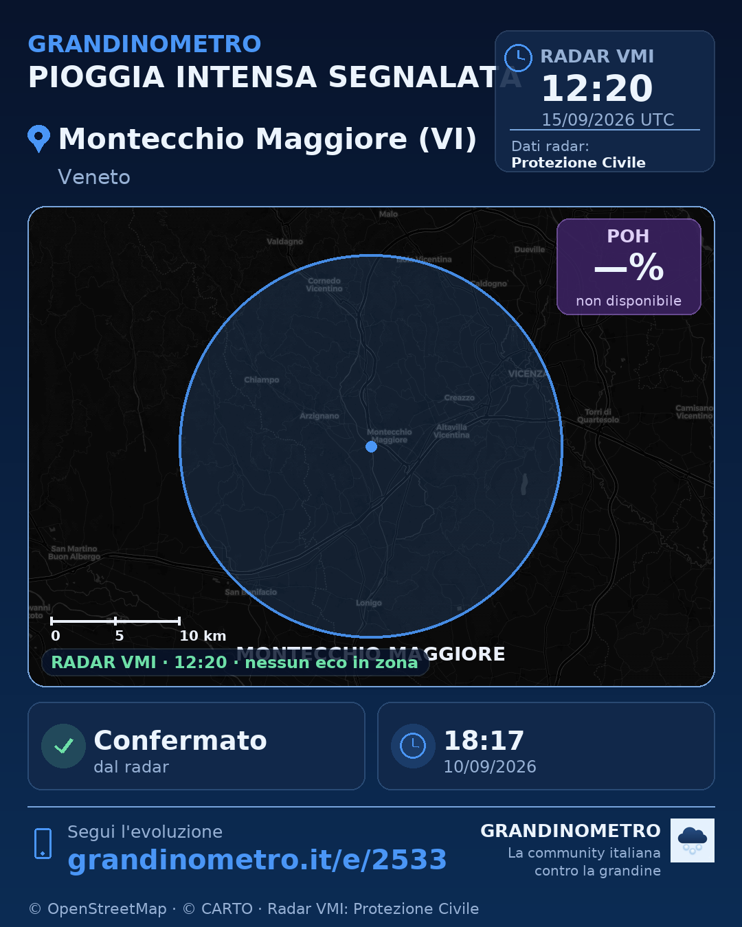 Mappa dell'evento: pioggia intensa a Montecchio Maggiore (VI)