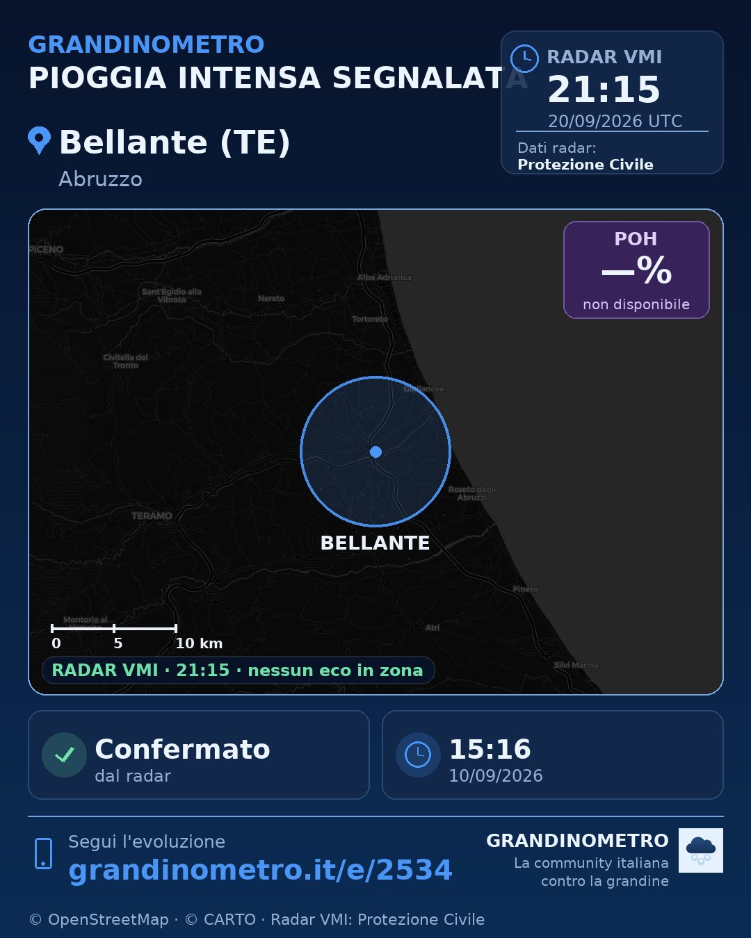 Mappa dell'evento: pioggia intensa a Bellante (TE)