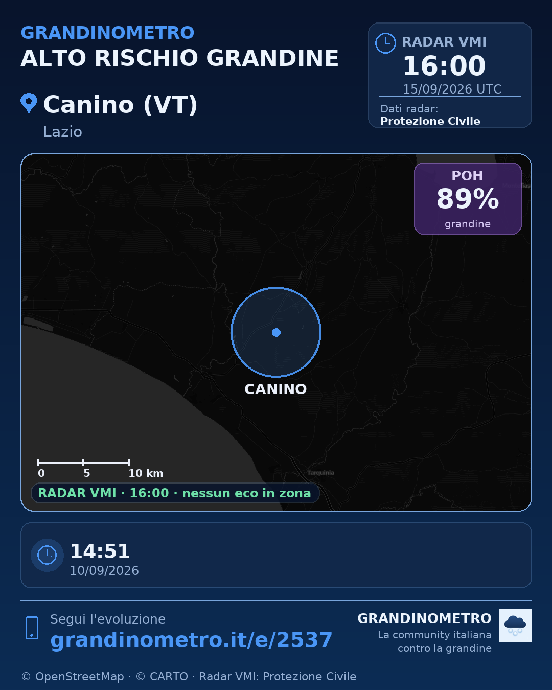 Mappa dell'evento: grandine a Canino (VT)