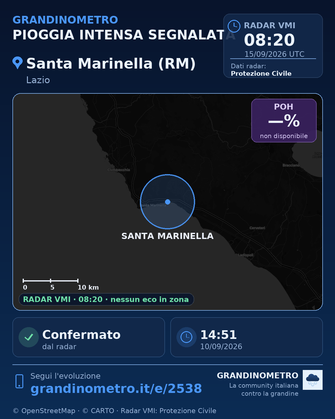 Mappa dell'evento: pioggia intensa a Santa Marinella (RM)