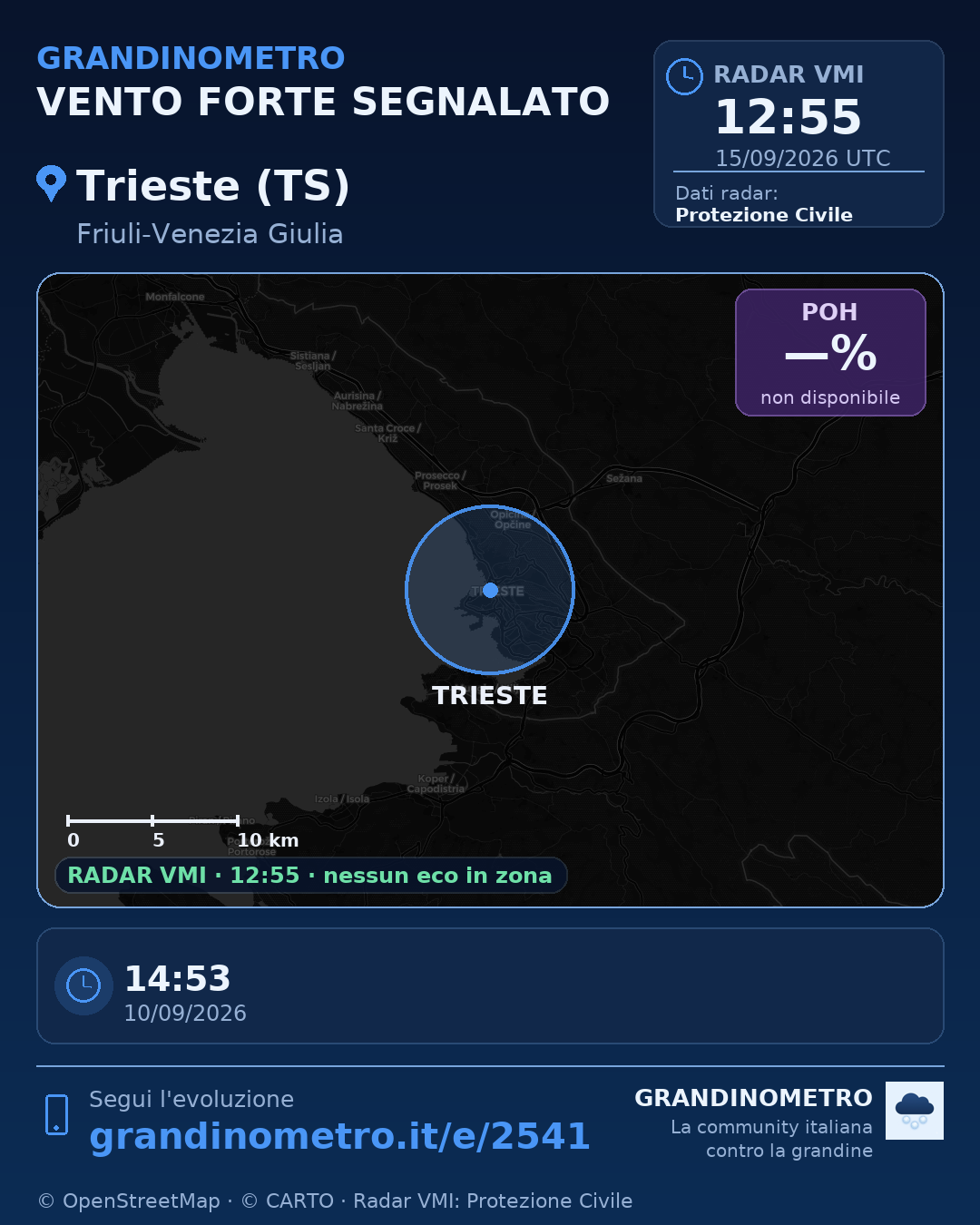 Mappa dell'evento: vento forte a Trieste (TS)