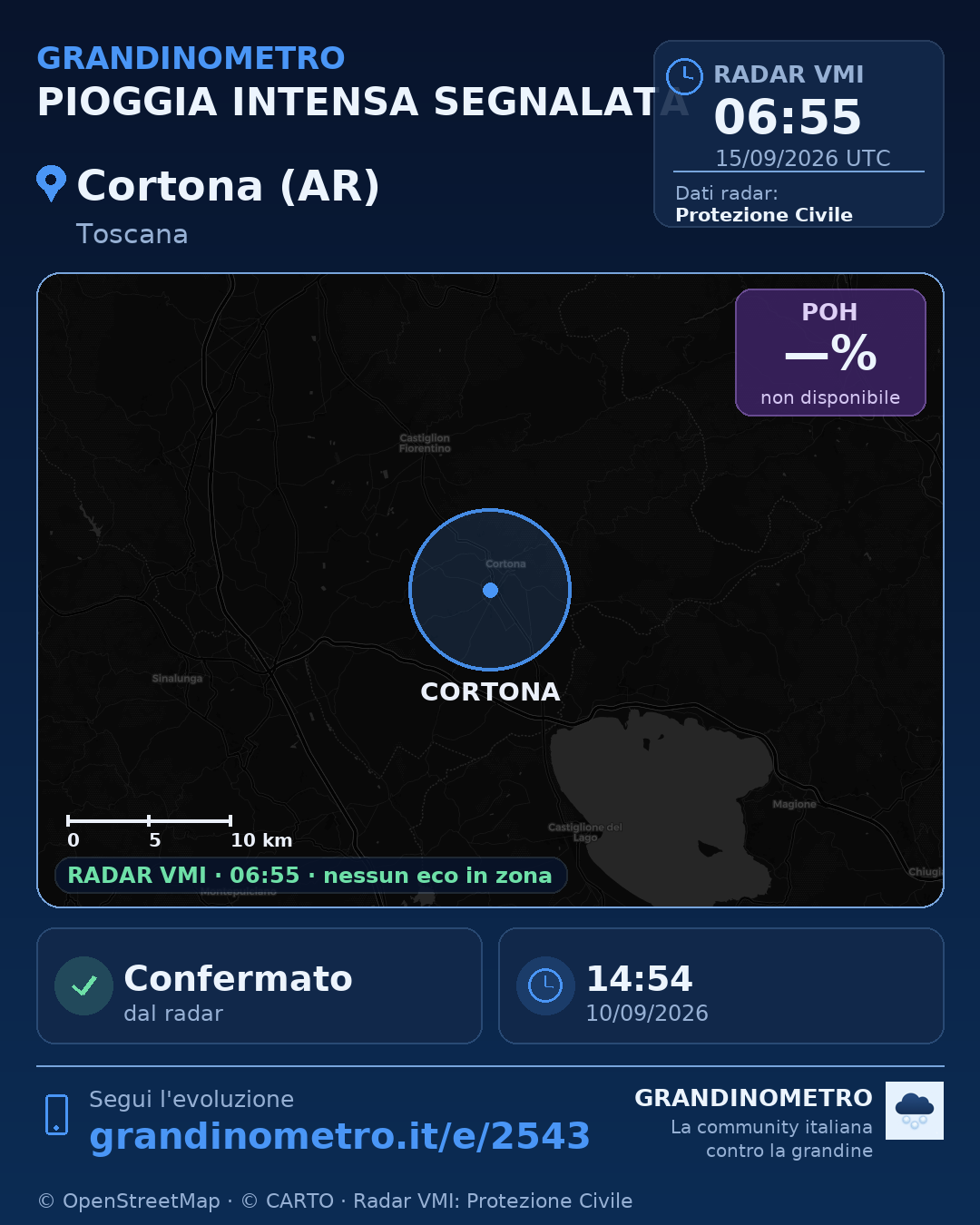 Mappa dell'evento: pioggia intensa a Cortona (AR)