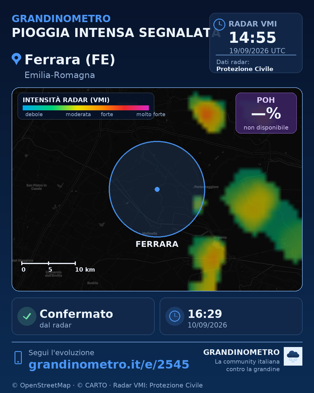 Mappa dell'evento: pioggia intensa a Ferrara (FE)