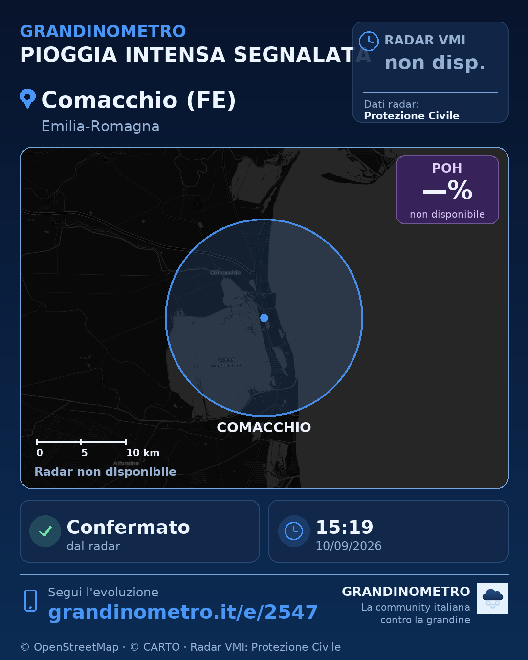 Mappa dell'evento: pioggia intensa a Comacchio (FE)