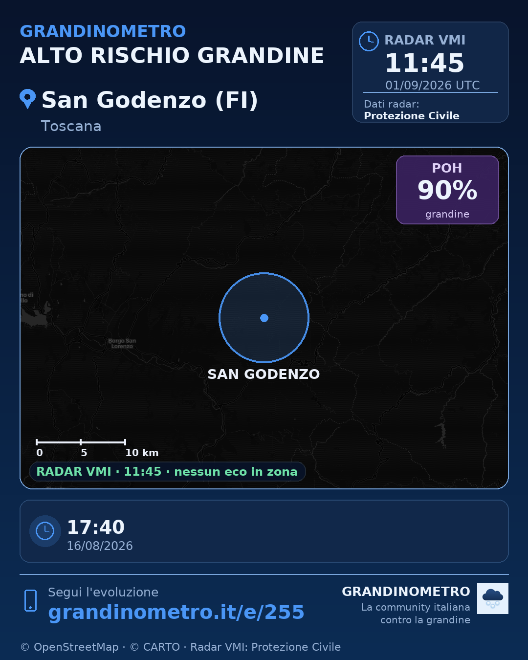 Mappa dell'evento: grandine a San Godenzo (FI)