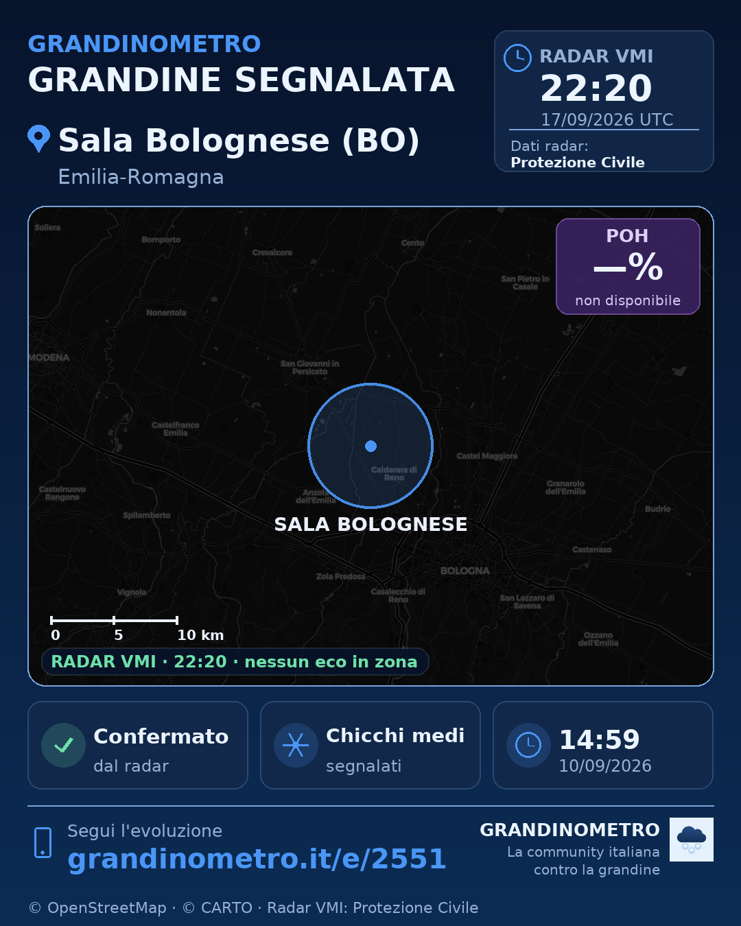 Mappa dell'evento: grandine a Sala Bolognese (BO)