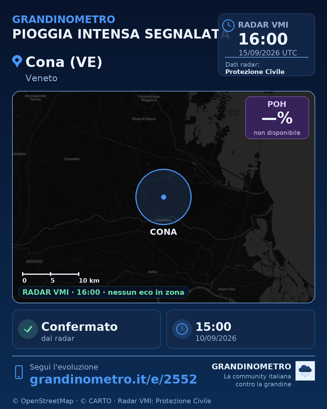 Mappa dell'evento: pioggia intensa a Cona (VE)