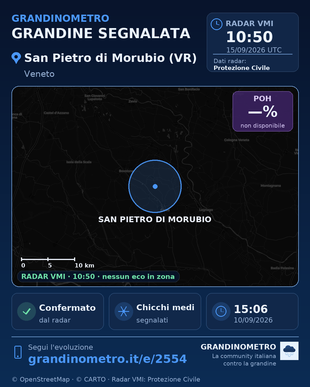Mappa dell'evento: grandine a San Pietro di Morubio (VR)