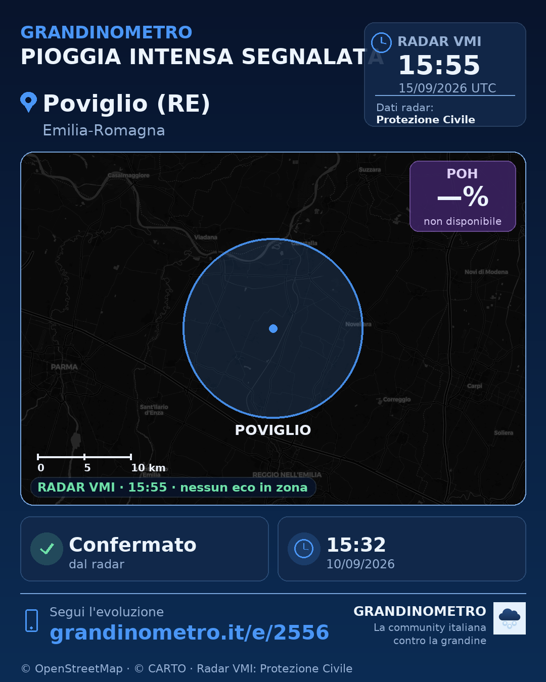 Mappa dell'evento: pioggia intensa a Poviglio (RE)
