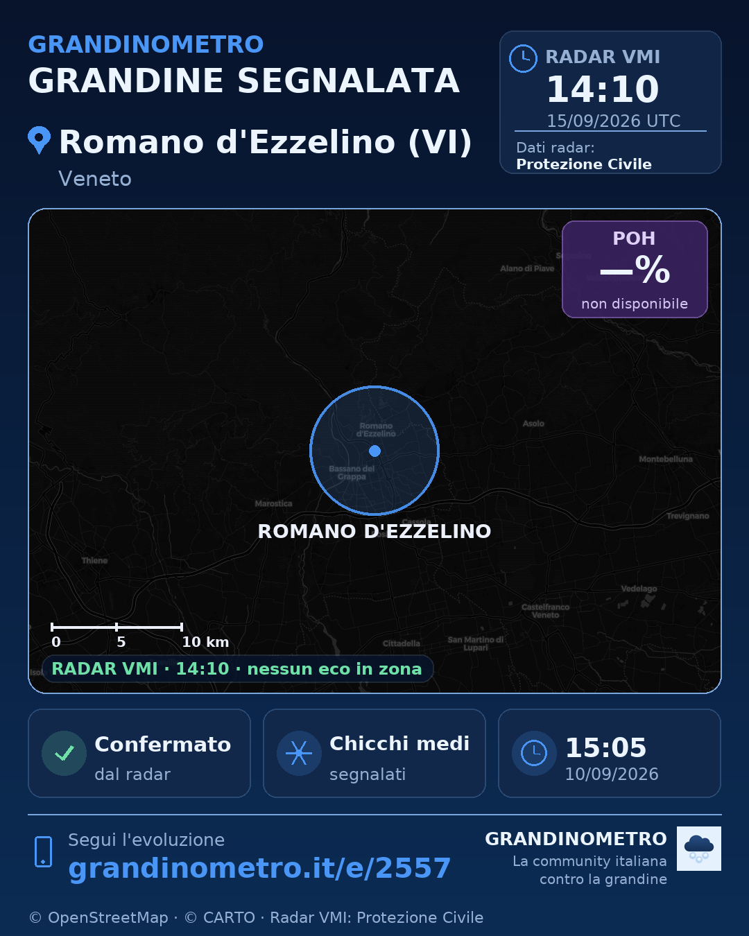 Mappa dell'evento: grandine a Romano d'Ezzelino (VI)