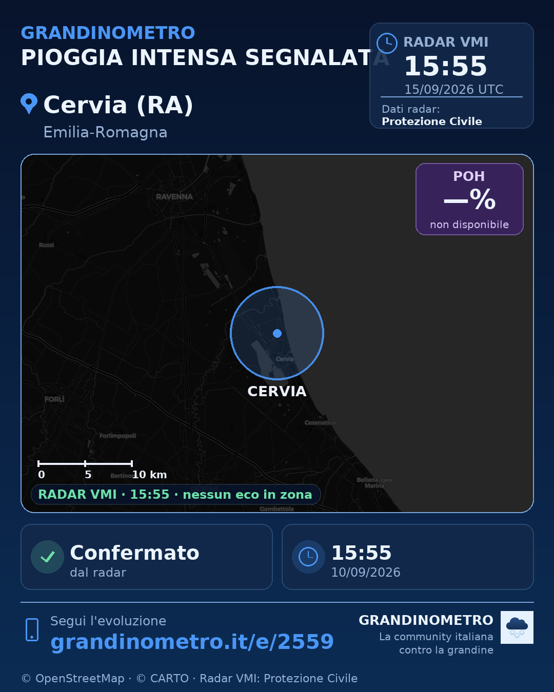 Mappa dell'evento: pioggia intensa a Cervia (RA)
