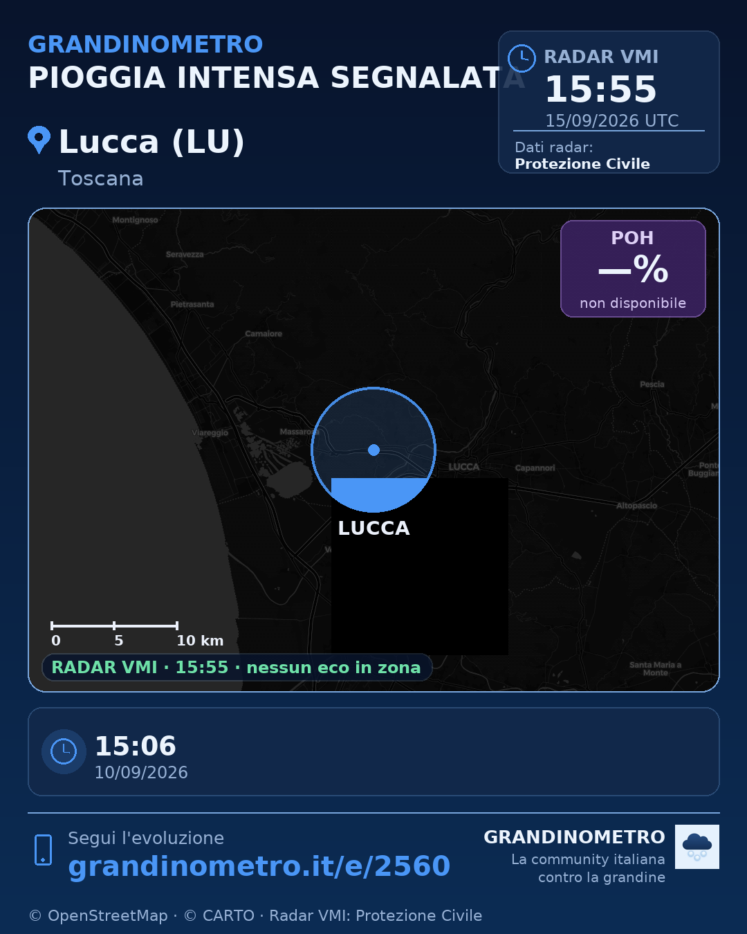 Mappa dell'evento: pioggia intensa a Lucca (LU)