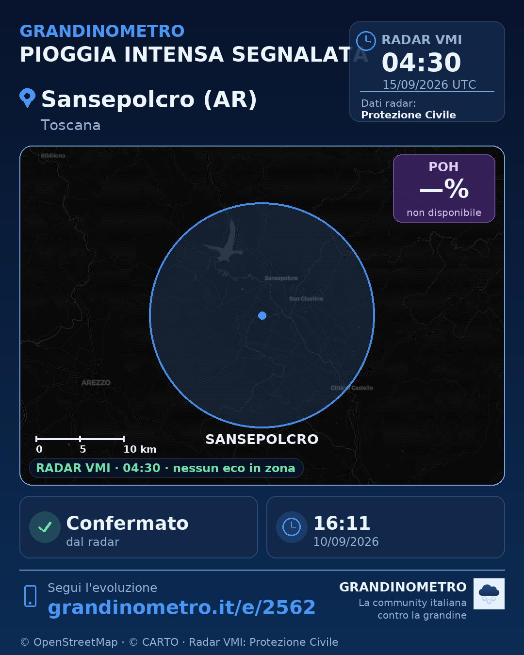 Mappa dell'evento: pioggia intensa a Sansepolcro (AR)