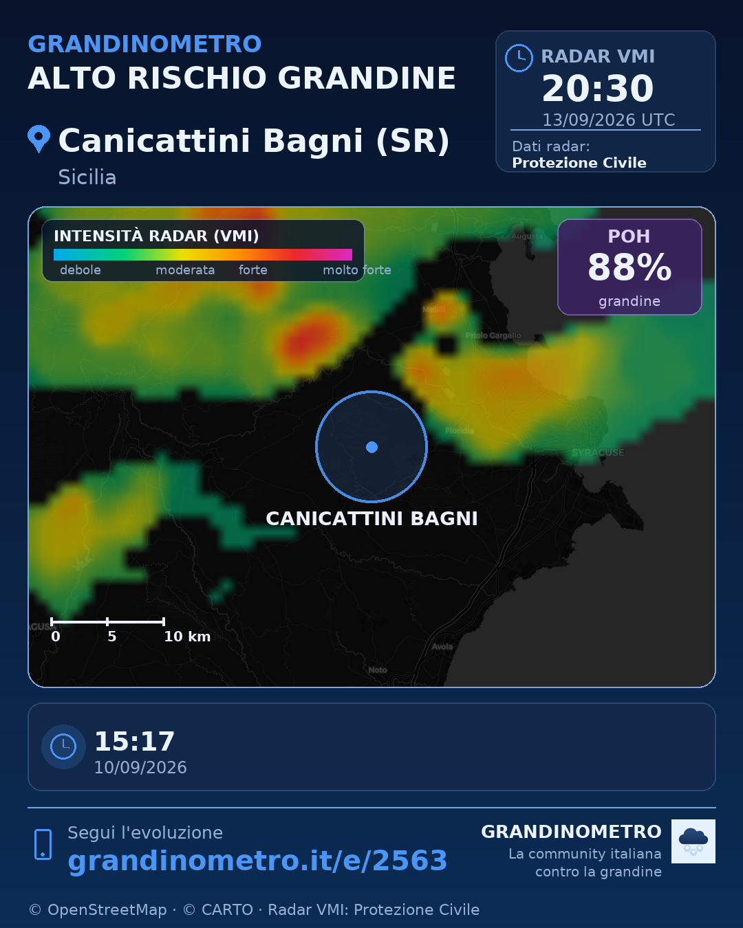 Mappa dell'evento: grandine a Canicattini Bagni (SR)