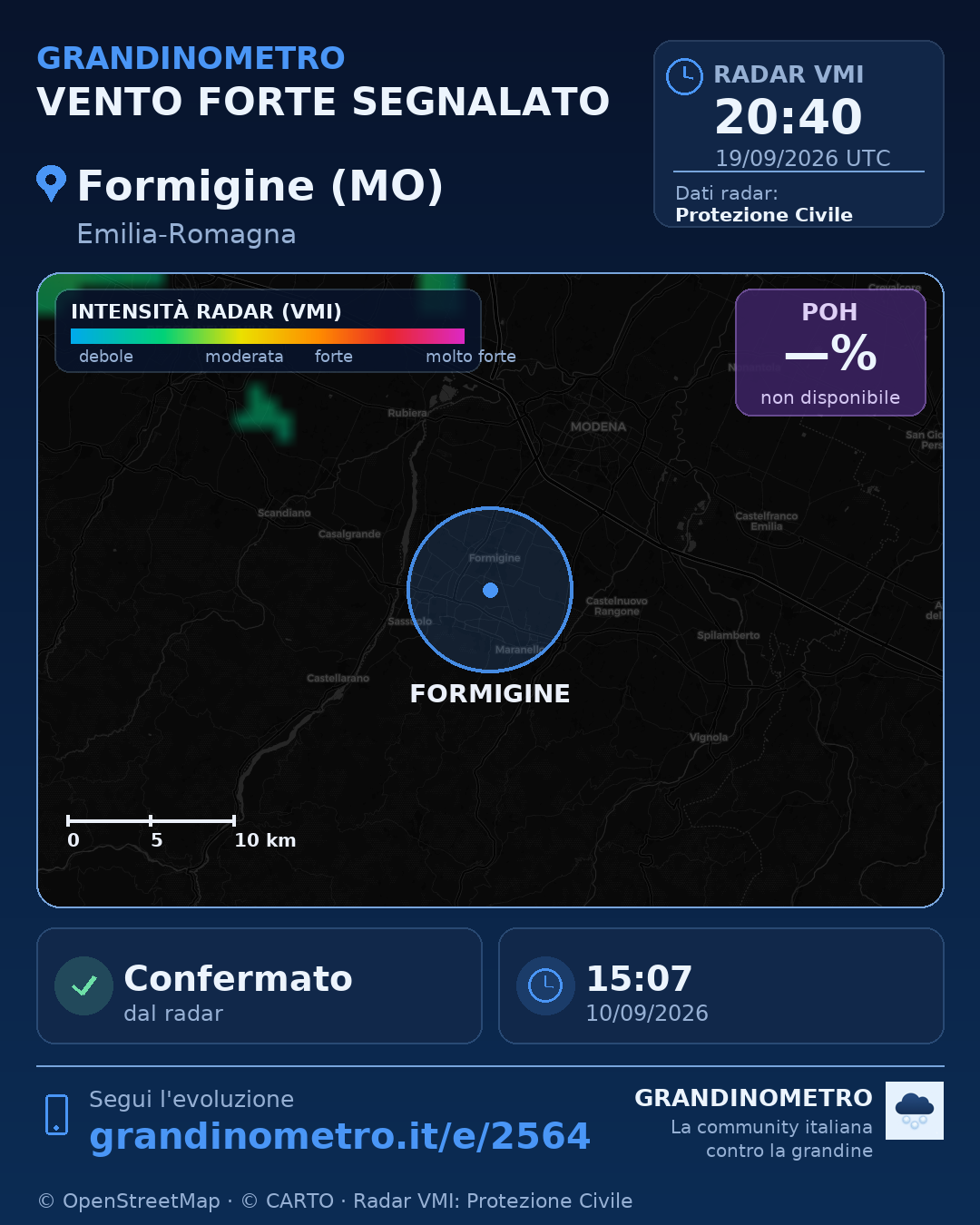 Mappa dell'evento: vento forte a Formigine (MO)