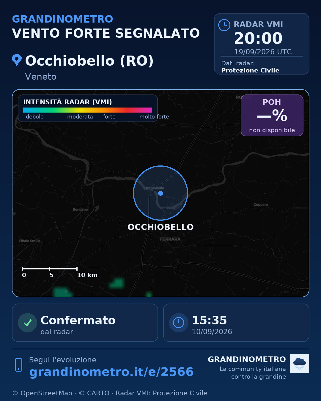 Mappa dell'evento: vento forte a Occhiobello (RO)