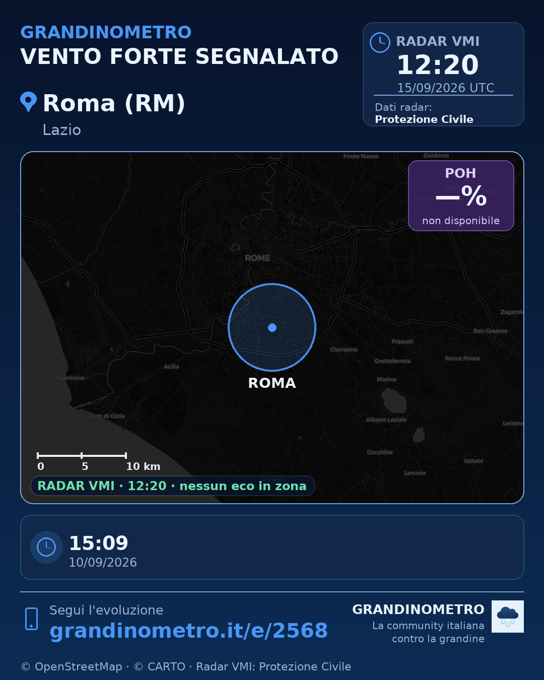 Mappa dell'evento: vento forte a Roma (RM)