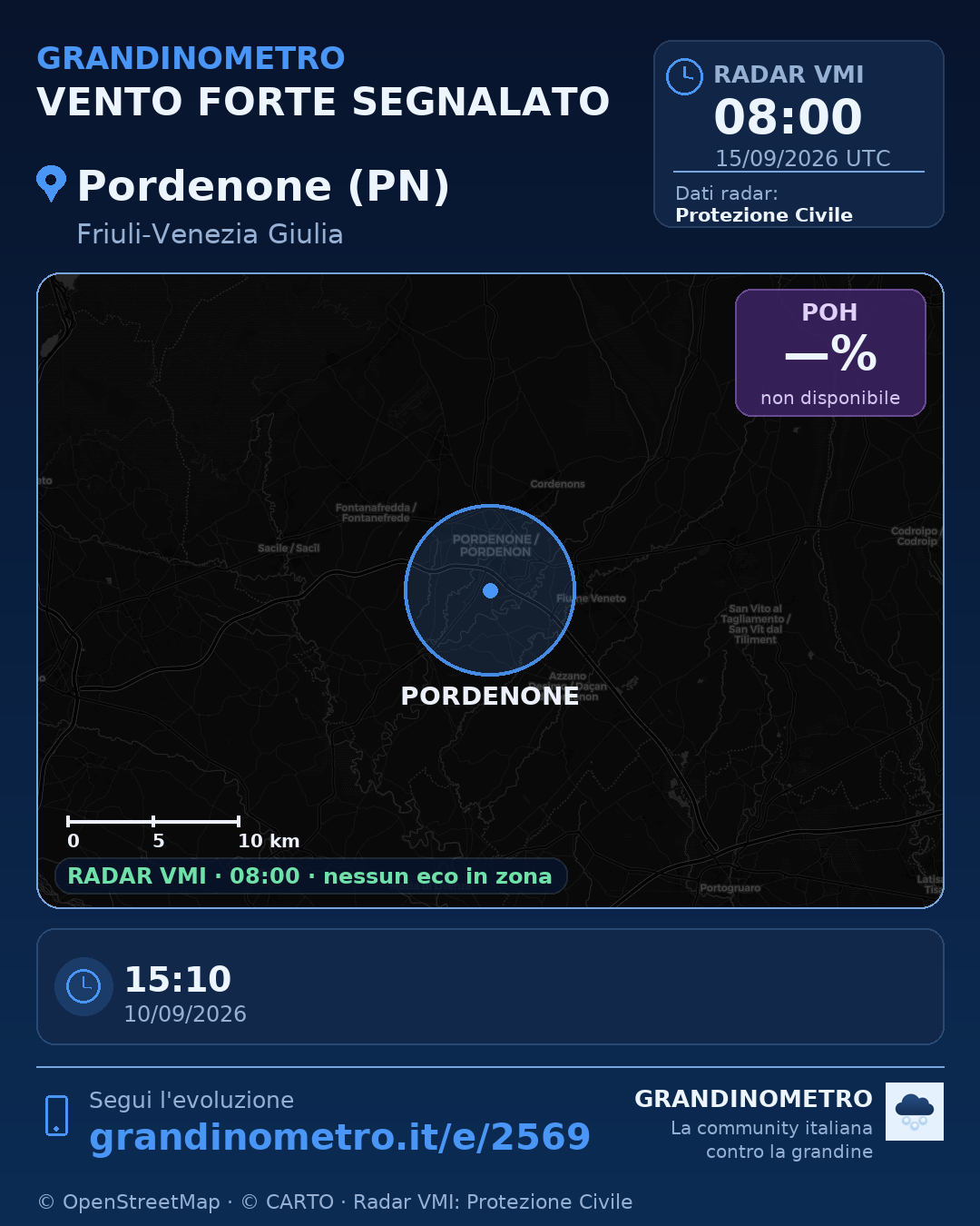 Mappa dell'evento: vento forte a Pordenone (PN)