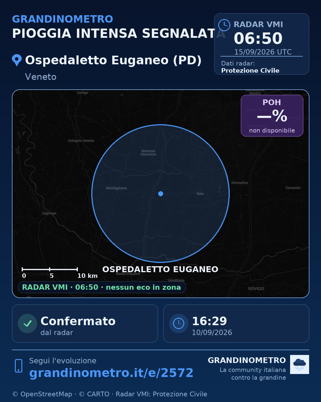 Mappa dell'evento: pioggia intensa a Ospedaletto Euganeo (PD)