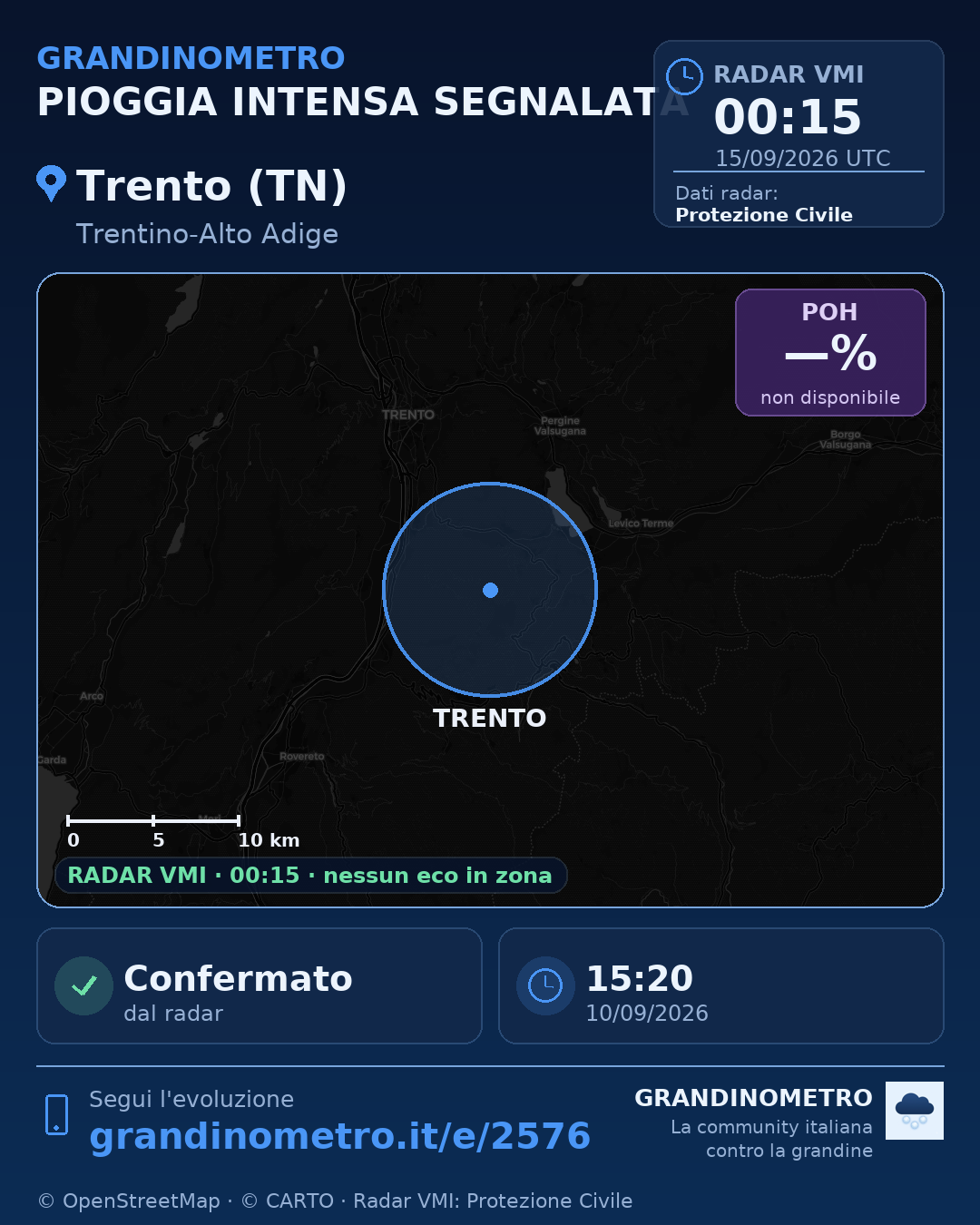 Mappa dell'evento: pioggia intensa a Trento (TN)