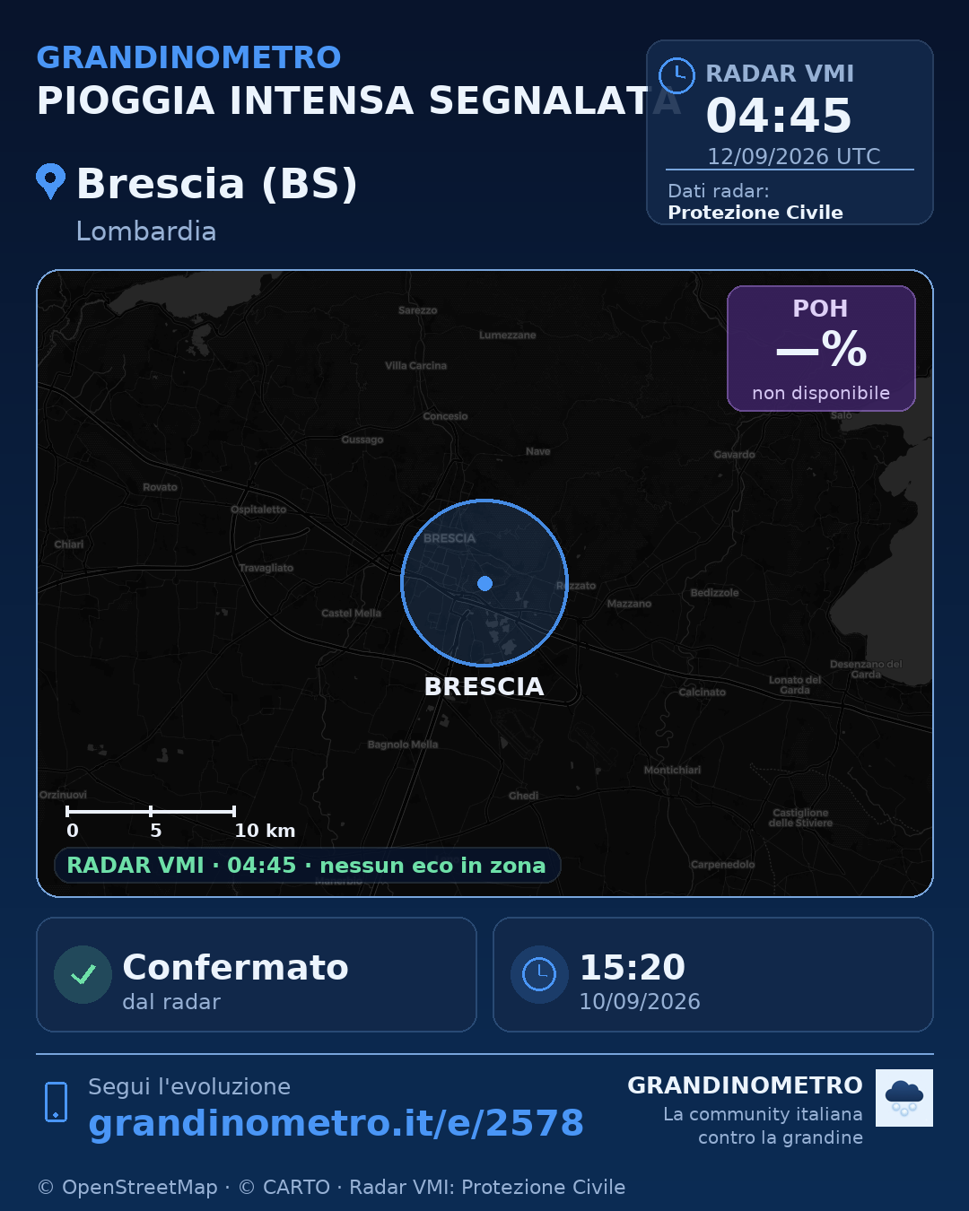 Mappa dell'evento: pioggia intensa a Brescia (BS)