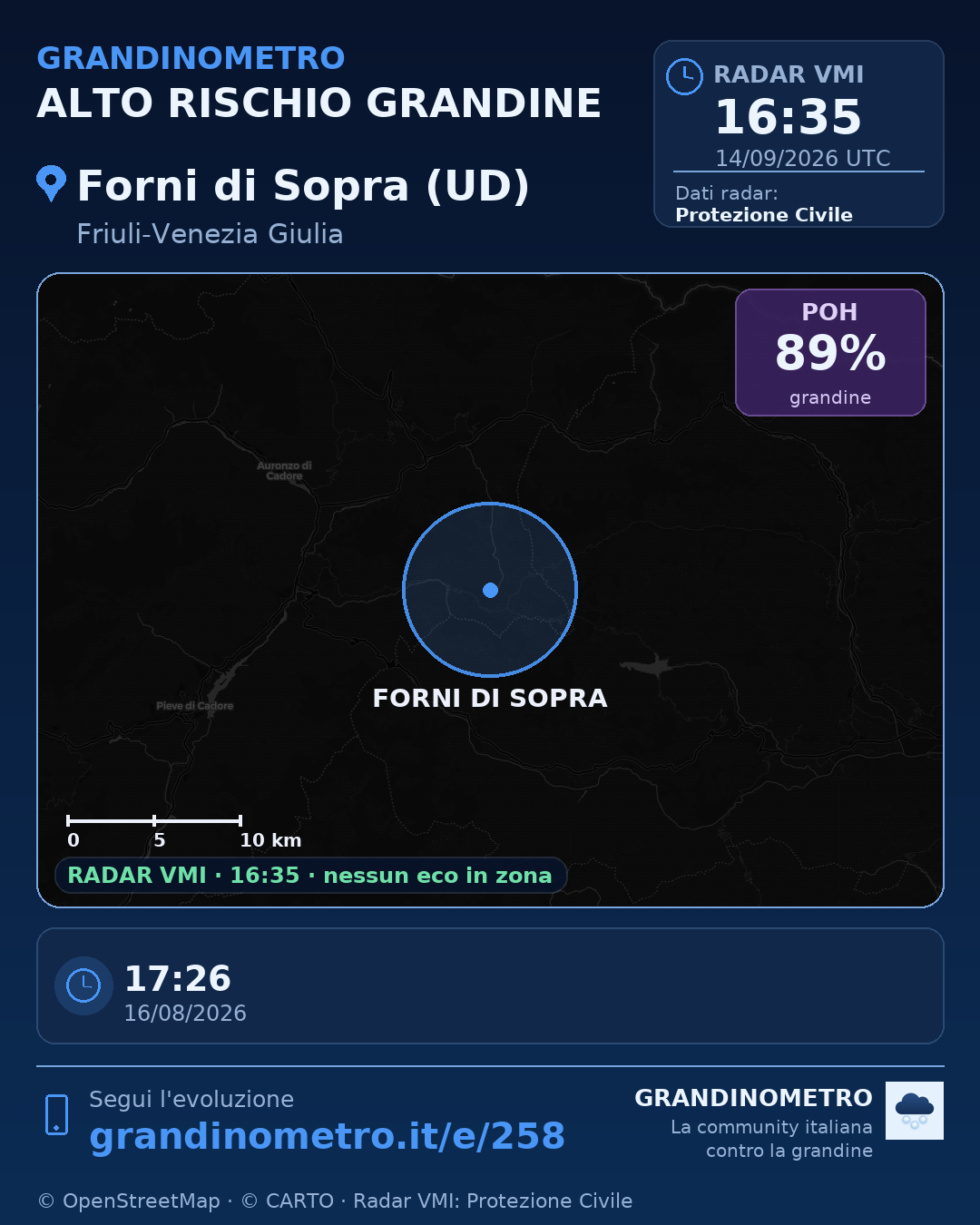 Mappa dell'evento: grandine a Forni di Sopra (UD)