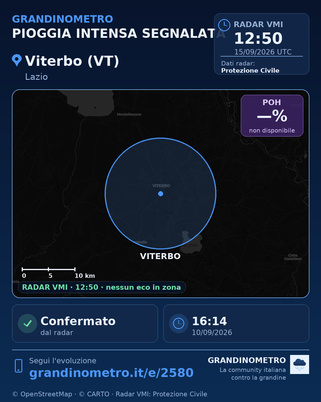 Mappa dell'evento: pioggia intensa a Viterbo (VT)