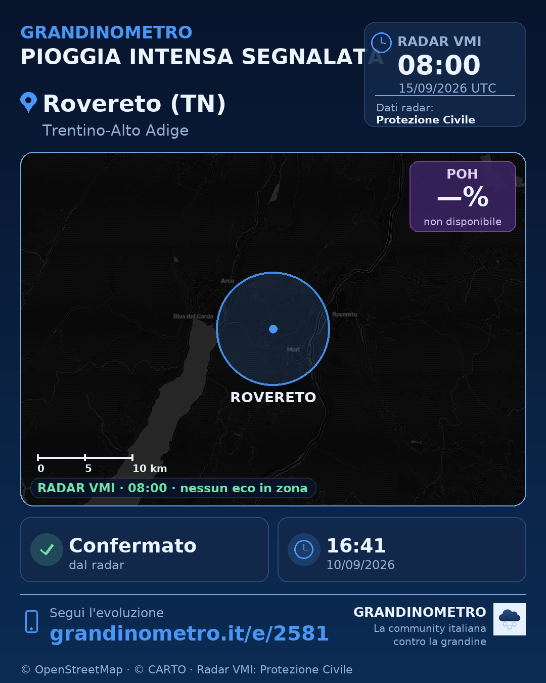 Mappa dell'evento: pioggia intensa a Rovereto (TN)