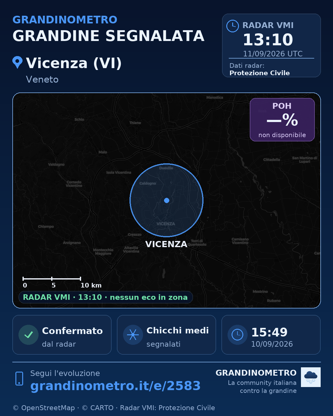 Mappa dell'evento: grandine a Vicenza (VI)