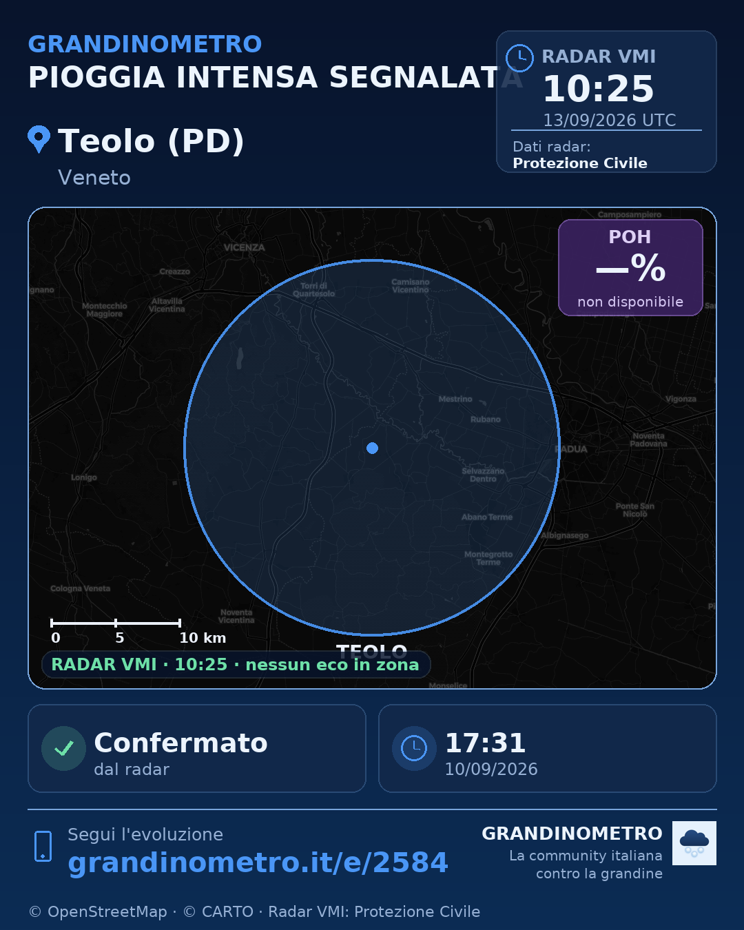 Mappa dell'evento: pioggia intensa a Teolo (PD)
