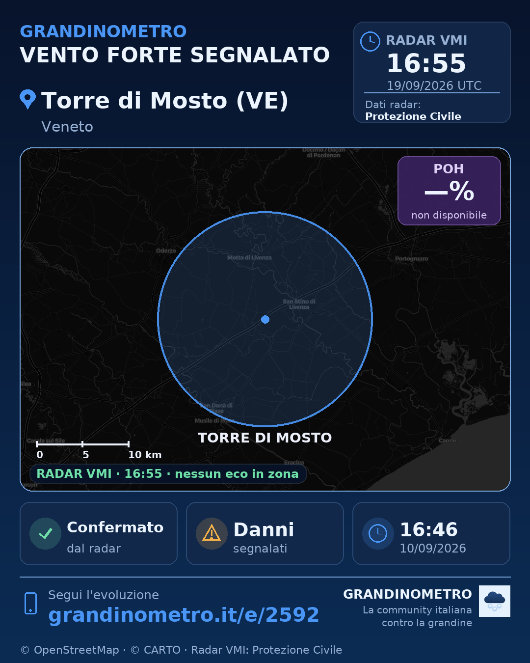 Mappa dell'evento: vento forte a Torre di Mosto (VE)