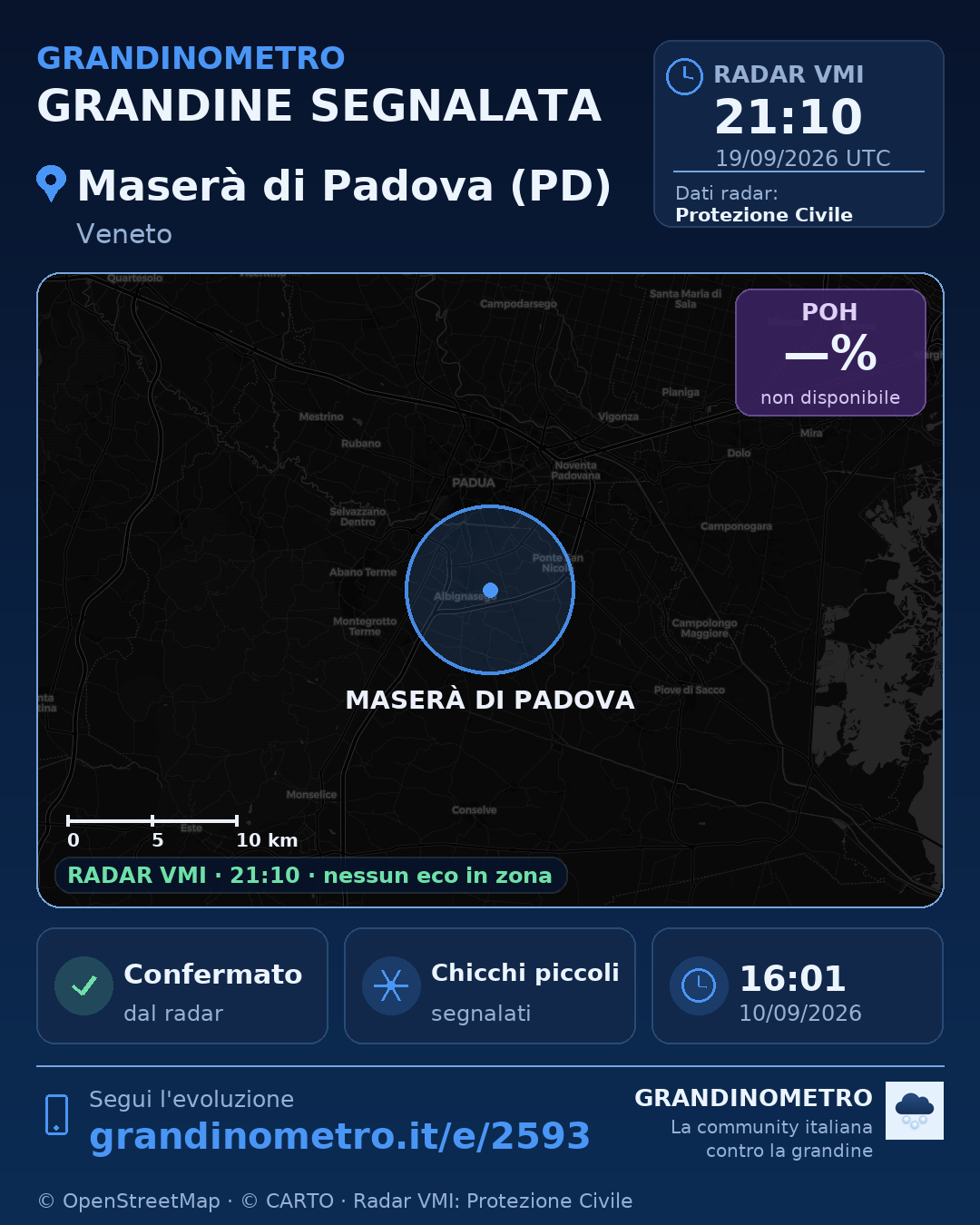 Mappa dell'evento: grandine a Maserà di Padova (PD)