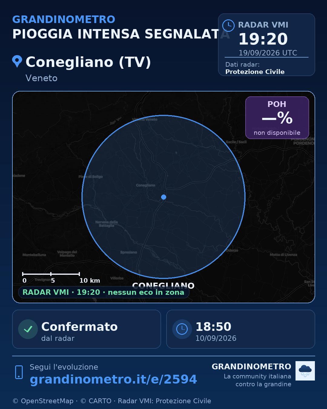 Mappa dell'evento: pioggia intensa a Conegliano (TV)