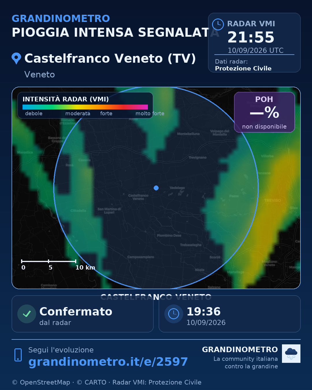 Mappa dell'evento: pioggia intensa a Castelfranco Veneto (TV)