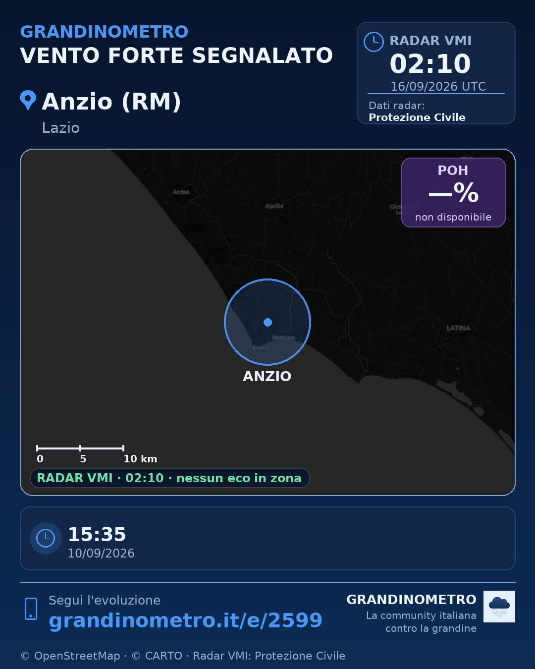 Mappa dell'evento: vento forte ad Anzio (RM)
