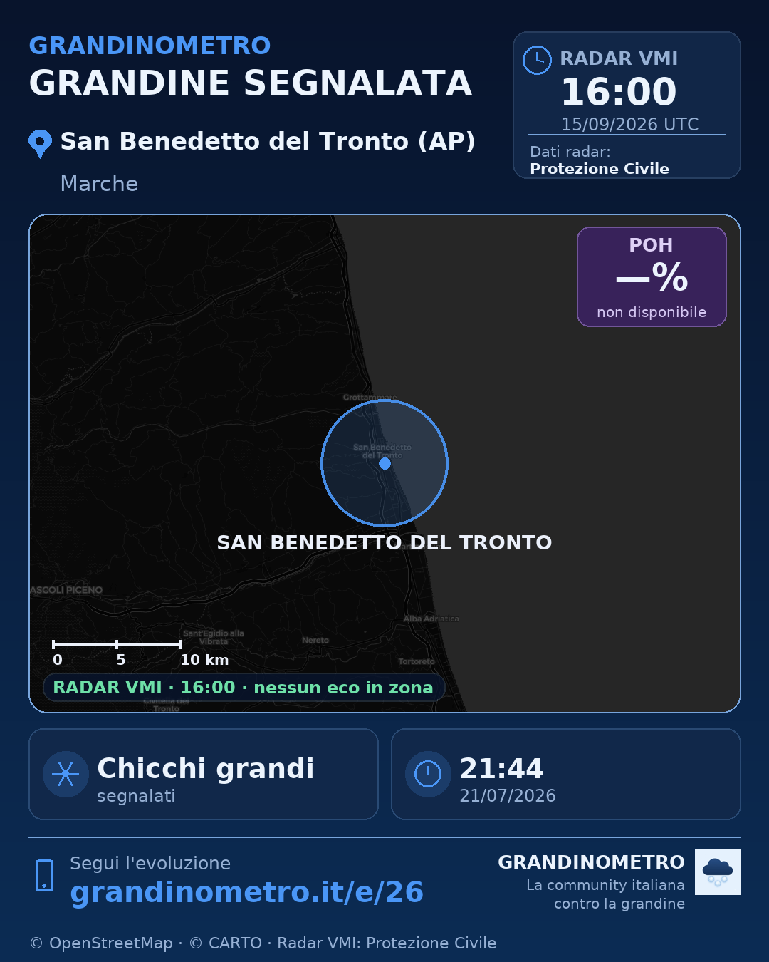 Mappa dell'evento: grandine a San Benedetto del Tronto (AP)