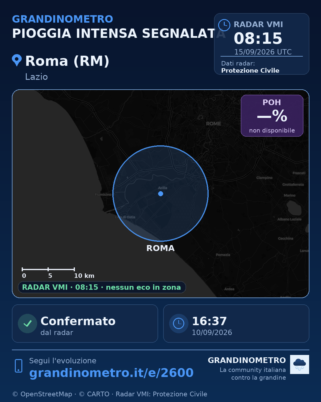 Mappa dell'evento: pioggia intensa a Roma (RM)