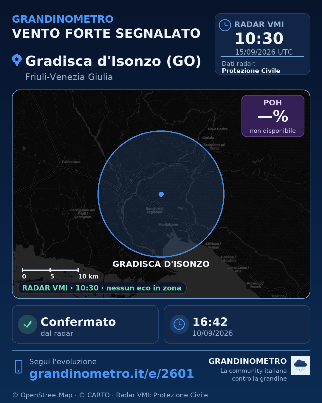 Mappa dell'evento: vento forte a Gradisca d'Isonzo (GO)