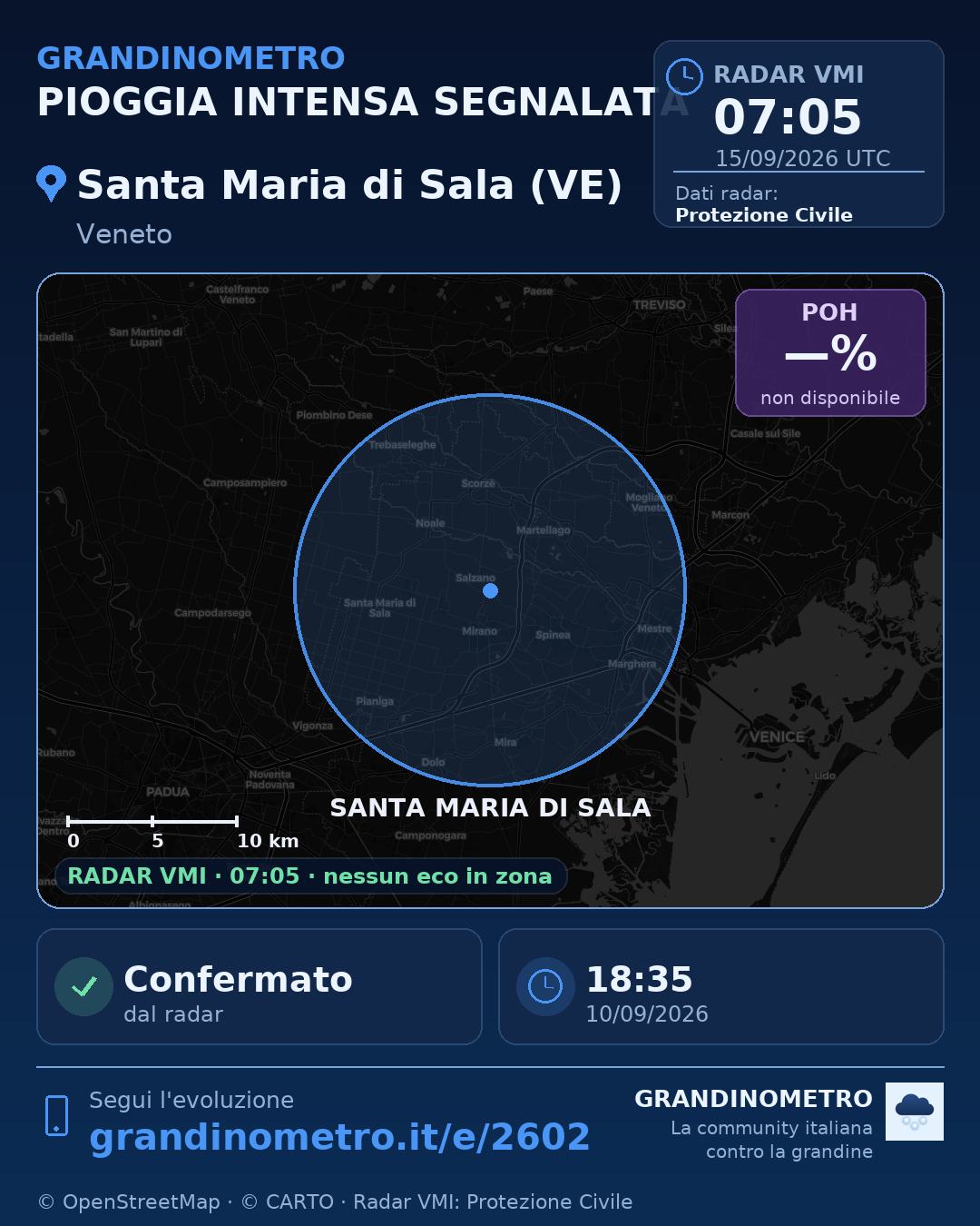 Mappa dell'evento: pioggia intensa a Santa Maria di Sala (VE)